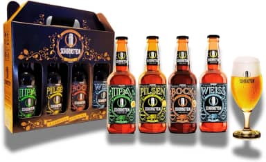 Kit Presente Cerveja Artesanal Schornstein Churrasco 4 garrafas Cerveja 500 ml e Taça 350 ml