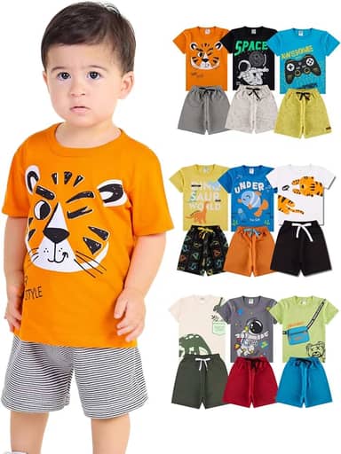 Kit Sortido 10 Peças de Roupa Bebê Infantil Menino - 5 Conjuntos Curto Verão Masculino