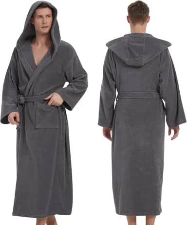 Roupão masculino com capuz - Roupão de banho clássico de tecido felpudo para homens, roupões de banho macios na altura do joelho para spa e casa