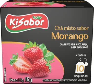 Kisabor, Chá de Morango Flores & Frutas, Para infusão, 15 Gramas com 10 Saquinhos