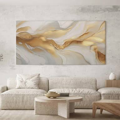 Quadro Decorativo para Sala Quarto Hall 130x70 Abstrato Dourado Luxo Horizontal Grande Decoração Parede Tela