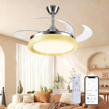 Hivento Ventilador de Teto Retrátil 106 cm com Luz LED, Controle Remoto e App, 6 Velocidades, Regulável, Reversível e com Timer, Design Luxuoso, Ventilador para Sala de Estar e Quarto, 110/220v