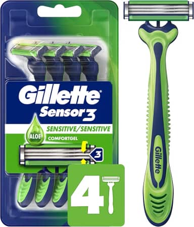 Gillette Sensor3 Sensitive Navalha descartável masculina, 4 lâminas