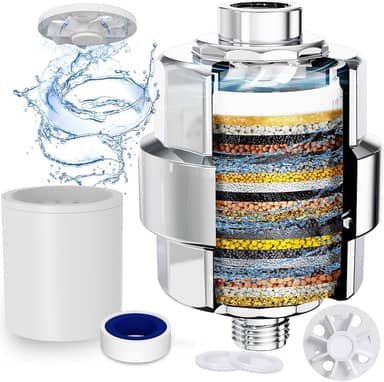 Filtro de chuveiro, EMBATHER Filtro de cabeça de chuveiro de 20 estágios para remoção de água dura cloro/flúor/metais pesados, filtro amaciante de chuveiro de alta saída para cabelo, 1 cartucho –