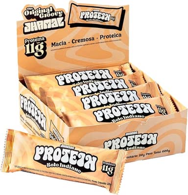 JHAMAL Barra de Proteína Vegan Bolo Indiano - Cremosa, Saudável, Rica em Proteínas - Vegana, Sem Glúten, Sem Adição de Açúcar, Sem OGM - Caixa com 12 un, 600g