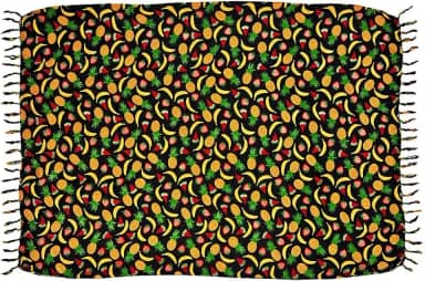 Canga de Praia Tropical, Estampa Frutas, Viscose com Franjas, Saída de Praia Verão