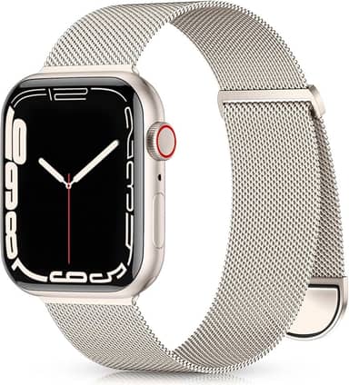 Pulseira de metal Zedoli compatível com Apple Watch séries 9, 8, 7, 6, 5, 4, 3, 2, 1 SE Ultra, 40 mm, 38 mm, 41 mm, 45 mm, 44 mm, 42 mm, 49 mm, masculina, feminina, magnética, malha milanesa, aço inóx
