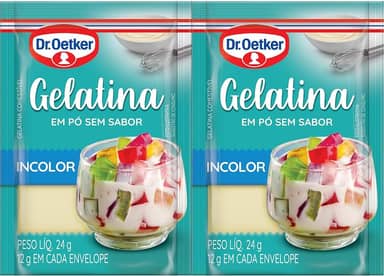 Dr. Oetker Gelatina em Pó, Incolor, Sem Sabor, Mais Consistência Para as Receitas, Sobremesas, Bolos, Tortas e Doces, 24g