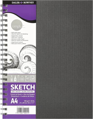 DALER ROWNEY Simply Sketchbook, Papel para Desenho em Caderneta, com Espiral, Tamanho A4, Gramatura 100g/m²