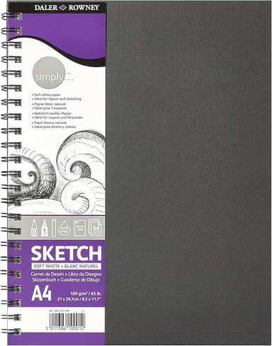DALER ROWNEY Simply Sketchbook, Papel para Desenho em Caderneta, com Espiral, Tamanho A4, Gramatura 100g/m²
