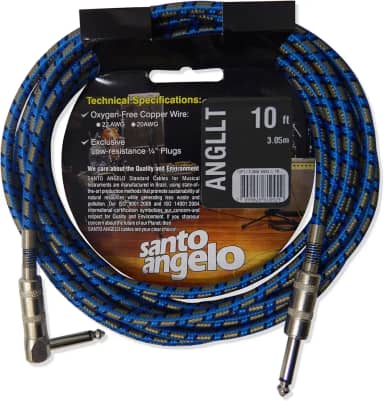 CABO DE GUITARRA ANGEL TX 0,30MM CONECTOR P10/P10 90º 10FT 3,05 METROS TEXTIL - SANTO ANGELO