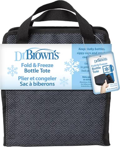 Dr. Brown's Bolsa para mamadeira dobrável e congelada, bolsa térmica para viagem, armazene até 6 mamadeiras, preta, livre de BPA