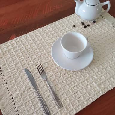 Jogo Americano de Mesa Sousplat Artesanal Tear Manual Retangular Tecido Algodão Com Franja (8)