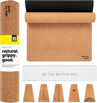 Tapete de ioga Studio Cork - antiderrapante, leve e compacto. Versão ideal para viagens do nosso tapete de luxo. Natural, não tóxico, ecológico. Linhas de alinhamento opcionais. Ótimo para ioga quente