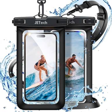 JETech Pacote com 2 Bolsa de Telefone À Prova D'água, Capa lmpermeável para iPhone 17 16e 16 15 14 Air Pro Max, Galaxy S25 S24 Ultra, Pixel 10 Série e Outros de até 7,2 Polegadas (Preto+Preto)