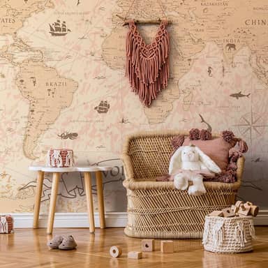 Papel de Parede Mapa Mundi Vintage Painel Vinil 6 rolos 9m²