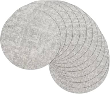 Jogo americano redondo de 33 cm, conjunto de 12, tapetes de mesa reversíveis de couro sintético resistente ao calor, 100% à prova d'água, à prova de óleo, limpável, para uso interno (12, cinza claro)