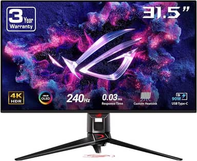 ASUS ROG Swift Monitor de jogos OLED 4K de 32 polegadas (PG32UCDM) - UHD (3840 x 2160), QD-OLED, 240Hz, 0,03ms, compatível com G-SYNC, dissipador de calor personalizado, filme de grafeno, 99% DCI-P3,