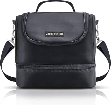 BOLSA TÉRMICA MARMITA ACADEMIA FITNESS COM 2 COMPARTIMENTOS ALÇA AJUSTÁVEL MASCULINA LISA JACKI DESIGN PRETO