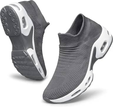 Tênis feminino para caminhada – Tênis casual diário sem cadarço confortável para trabalho de enfermagem, Cinza escuro, 38