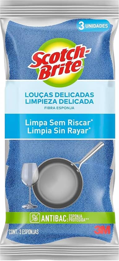 Scotch-Brite, 3M, Esponja Não Risca - Azul, 1 pacote com 3 unidades