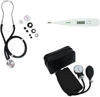 Kit Medidor De Pressão Esfigmomanometro + Esteto Termometro (Preto)