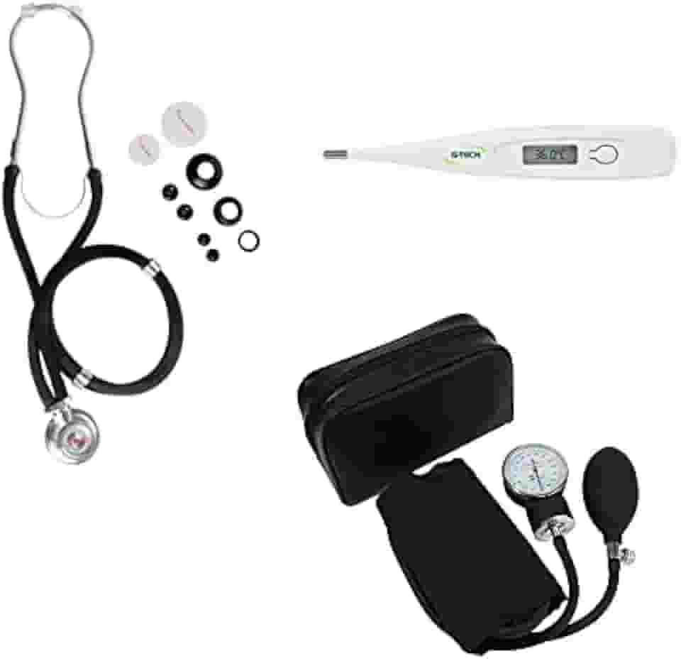 Kit Medidor De Pressão Esfigmomanometro + Esteto Termometro (Preto)
