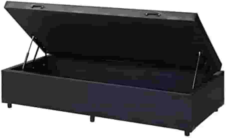 Cama Box baú solteiro corino preto com pistao a gás