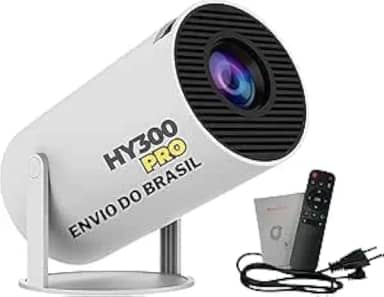 Mini Projetor Portátil HY300 PRO 5G WIFI 6 Android 11, 4K 1080P Full HD, 9000 Lúmens, Auto Correção de Tela, 180° Giratório - Envio Brasil Premium