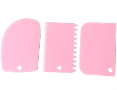 Conjunto Kit de 3 Espátula Raspadora Decorativa de Bolo, Pães, Massas e Wave Cake Cor Rosa Bebê