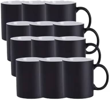 Kit 12 Caneca Para Sublimação Mágica Preto Fosca 325ml Metalnox