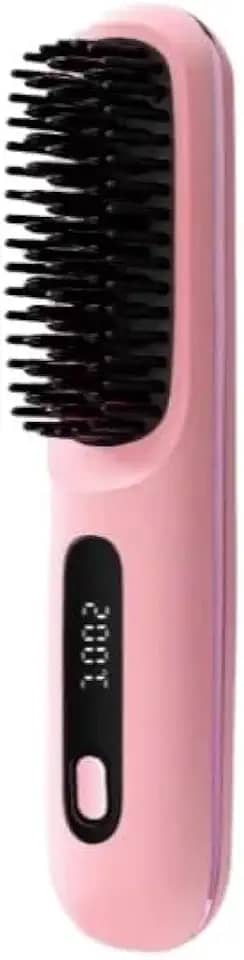 Escova Alisadora Sem Fio com Display Digital – Recarregável, Portátil e Rápida (rosa)