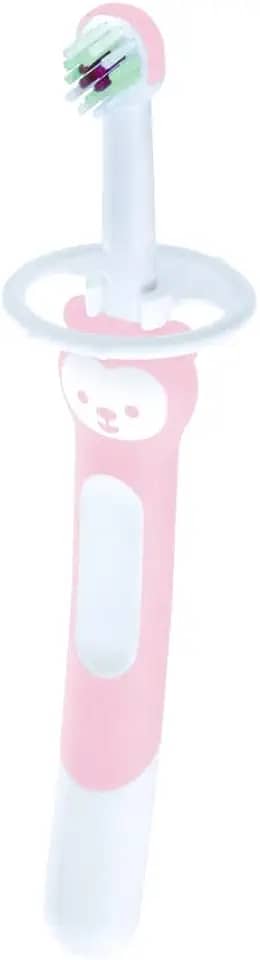 MAM Baby 1 Escova de Dentes Training Brush Com Cabo Extralongo, Ergonômico e Fácil de Segurar para Crianças de 5+ Meses com Trava de Segurança, Rosa