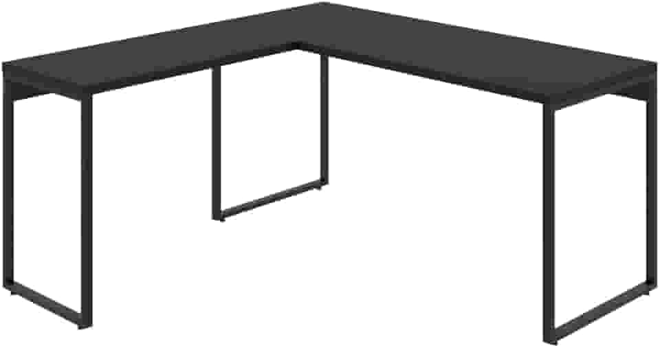 Mesa de Escritório em L Estilo Industrial 1,50mX1,50m Kuadra, Compace, Preto Ônix / Est.Preta