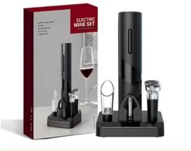 Abridor de Vinho Elétrico a pilha kit Premium – Saca-Rolhas Automático com Cortador de Lacre, Bico Dosador e Tampa à Vácuo | Presente Sofisticado para Amantes de Vinho