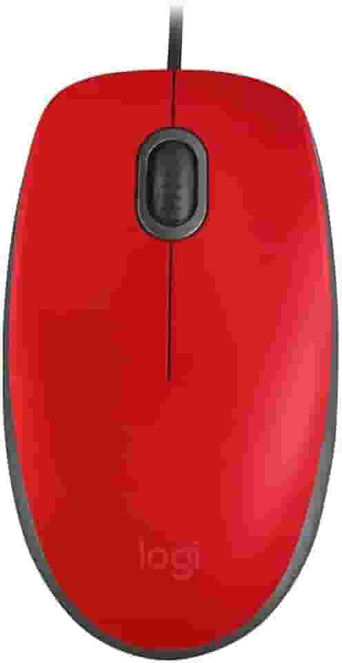 Logitech, 910-005492, Mouse com fio USB M110 com Clique Silencioso, Design Ambidestro e Facilidade Plug and Play - Vermelho