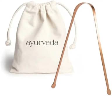 Raspador de Lingua Cobre Ayurveda com saquinho Algodão cru.