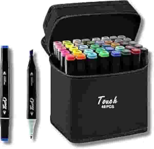 Estojo Caneta Marcador Touch para Colorir Desenho Boobie Goods Profissional, Ponta Dupla, Codificados por Cores, Caixa de Bônus marcadores artisticos, Canetinha Coloridas para Boobie Goods (48 Cores)