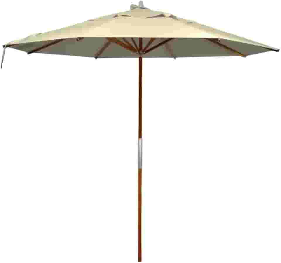 Ombrelone Redondo em Madeira Tauari, 2,40 m, 8 Varetas, Tecido Bagum Bege com Proteção UV 30%, Altura 2,38 m