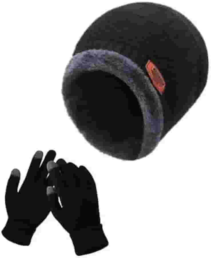 Touca gorro masculino e feminino peluciado e forrado para frio no inverno (BR, Alfa, Único, TOUCA PRETA + LUVA PRETA)
