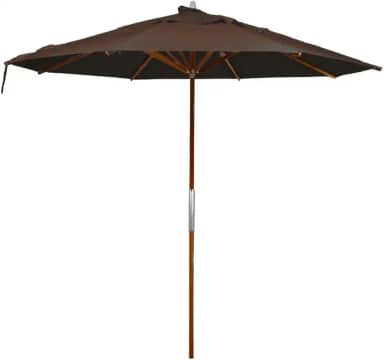 Ombrelone Redondo em Madeira Tauari, 2,40 m, 8 Varetas, Tecido Bagum Bege com Proteção UV 30%, Altura 2,38 m