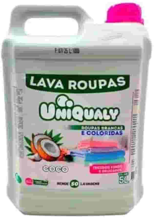 Lava Roupa Uniqualy Sabão Líquido Roupas Brancas E Coloridas Com Óleo De Coco Natural Galão 5L