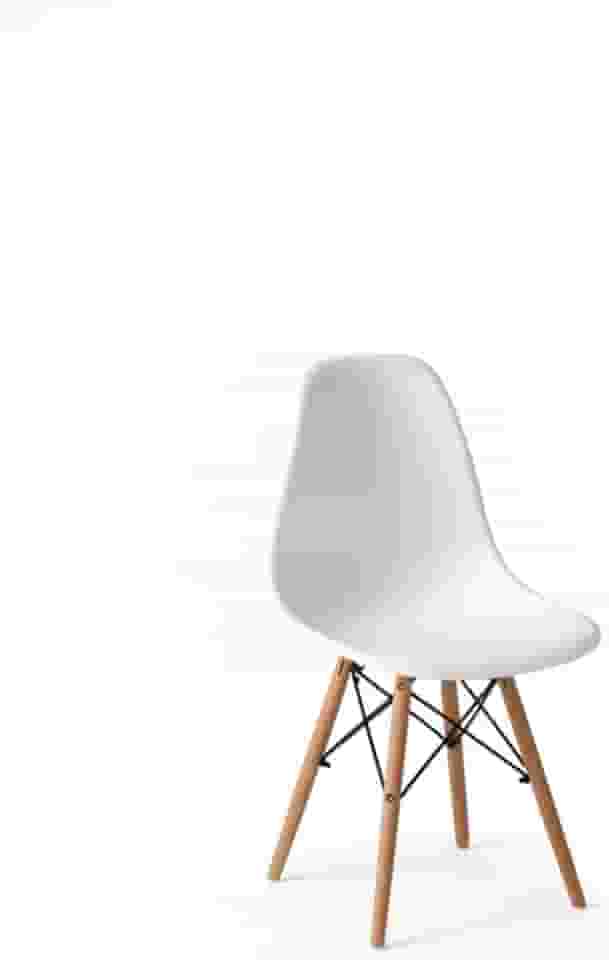 Cadeira Charles Eames Eiffel DSW Sala de Jantar, Cozinha, Restaurante, Bar - assento em polipropileno, pés palito em madeira clara (Branco)