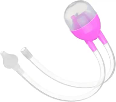 Aspirador Nasal Manual Infantil, Silicone Atóxico, com Reservatório, Rosa, para Bebês 0-24 Meses