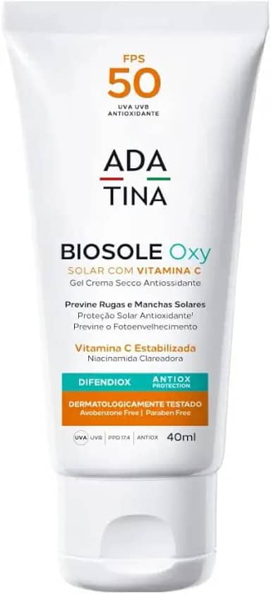Protetor Solar Clareador Biosole Oxy FPS 50 Vitamina C e Niacinamida e Difendiox Trata melasma e manchas na pele Ada Tina + Necessaire