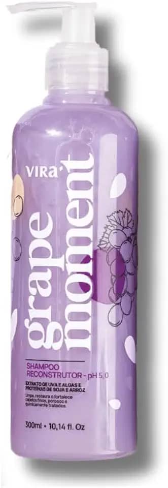 Shampoo Grape Moment Shampoo Reconstrutor, 300ml, para Cabelos Porosos e Fragilizados, com Proteínas Vegetais e Extrato de Uva - Virá Cosméticos