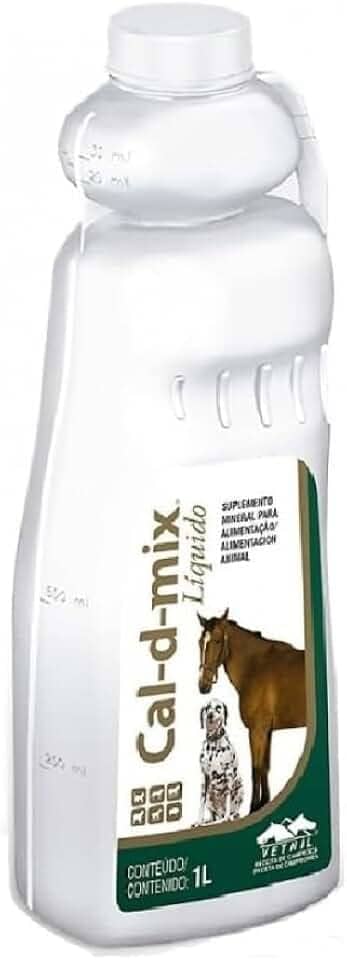 Cal D Mix Líquido 1 Litro Suplemento de Cálcio Fósforo e Vitamina D3 para Cavalos Bovinos e Animais em Crescimento