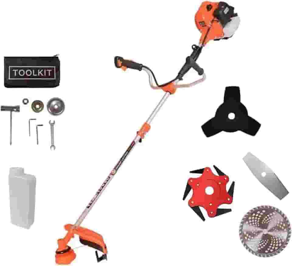 Roçadeira a Gasolina Profissional com Motor de 75CC, Potência de 3HP, Equipada com Lâmina de 6 Pontas, 2 Pontas Facão e Disco de 80 Dentes, Inclui Kit Completo de Acessórios para Trabalho Eficiente