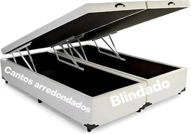 Cama Box Baú Bipartida King - Blindada, Super Reforçada (Courino Branco)