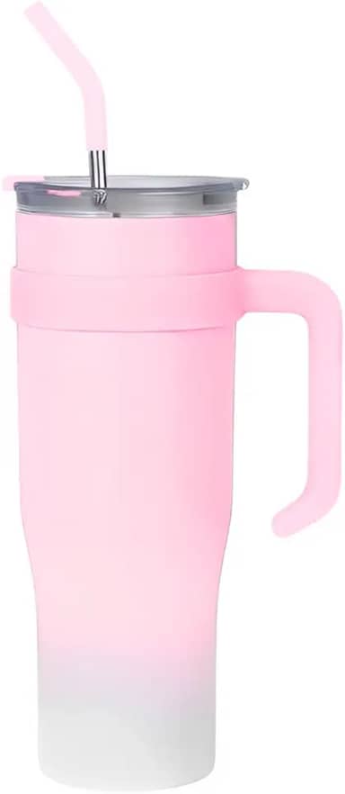 Copo Caneca Térmica de Inox à Vácuo Com Alça e Canudo 1200ml (Copo Virgínia) (Rosa Degradê)